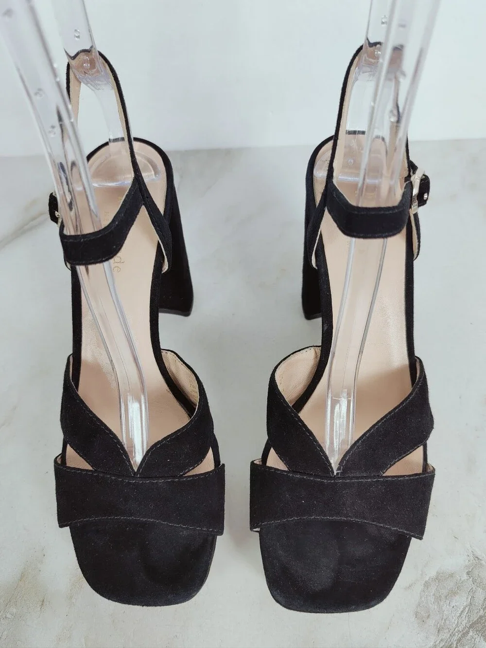 Kate Spade Delight Black Suede Block Heel Platform Sandals, Sz 7.5